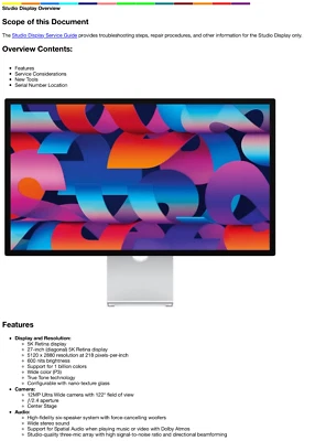 Apple Studio Display Technician Guide Service Manual - Image 1 of 4