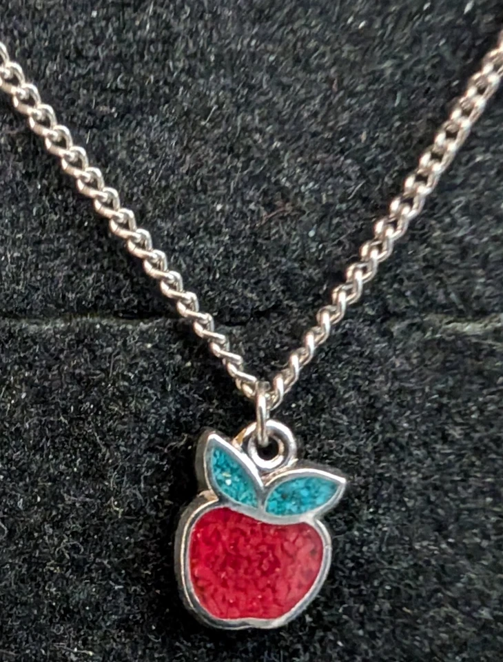 Vintage Nickle Silver Necklace Apple Resin Filled Turquoise & Red Coral - Image 1 of 1