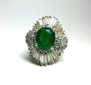 Impresionante 4ct. Esmeralda Natural, 5tcw Vs Diamantes Baguette y Redondo 14k - Imagen 1 de 11