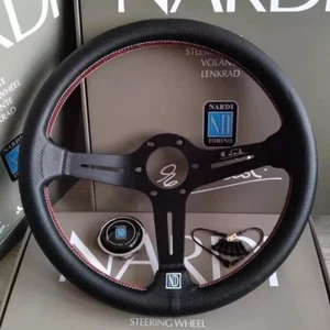 Nardi Torino Style Steering Wheel 14" Deep Dish Black Spokes Leather 350mm - Picture 1 of 5