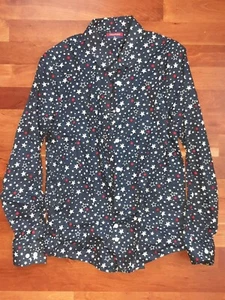 Red White Blue Star Shirt Women Sz Medium Patriotic 4th of July Button Down Navy - Picture 1 of 12