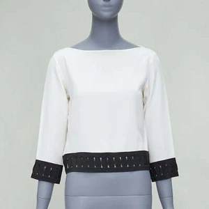 MOSCHINO 100% silk cream black applique hem colorblock top IT38 XS - Picture 1 of 9