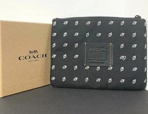 Coach Gallery Pouch Canvas Diamond Dot Black F25406 Galley Pouch New - Picture 1 of 12