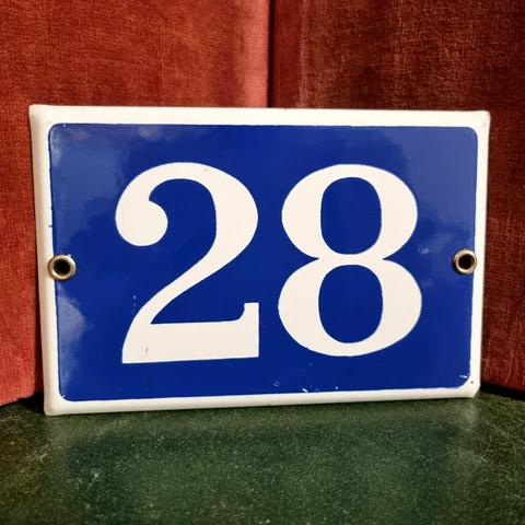 Enamel house number 28 door gate wall street sign Antique vintage plaque plate Cover