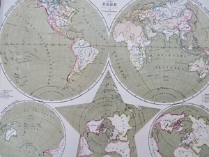 Mapa Mundial Proyección Polar Hemisferios Este y Oeste 1880 Stieler mapa detallado - Imagen 1 de 4