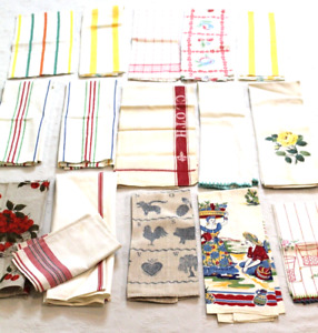 Estate Sale Lot 16 Vintage Cotton Linen Kitchen Hand Towels Printed Stripes