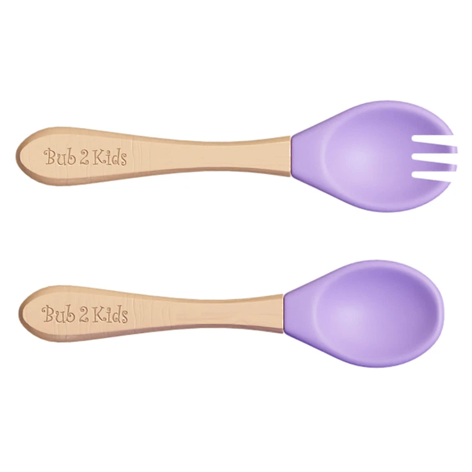 Silicone Spoon and Fork Set with Wooden Handles - Purple Pop - image 1 of 1
