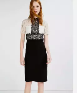 Zara Woman Dress Womens Contrast Lace Mixed Media Black White - Large - Picture 1 of 6
