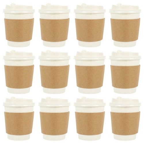 12 Sets Disposable Cups Hot Drinks Brown Sleeve Coffee Cups Paper Coffee Mugs eBay
