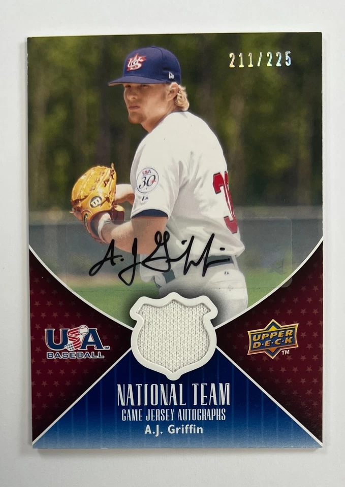 2009 Upper Deck Baseball Series 2 #USA-AG A.J. Griffin Auto Relic 211/225 AR55 - Image 1 of 2