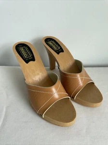 Vintage 80s Made In Italy For Montgomery Wards Women's Tan Mules ~ Slides Sz 8 M - Picture 1 of 6