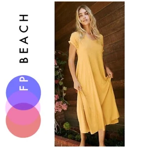 Free People x FP Beach Meadow Maxi T Shirt Dress Sz XS Forsythia Gold Pockets - Picture 1 of 7