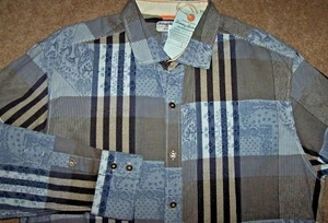 NWT Tommy Bahama Jeans Blue/Taupe STRIPE/FLORAL/PAISLEY Cotton Shirt Men's L - Picture 1 of 3