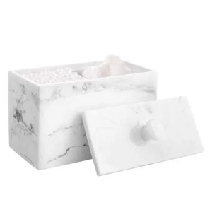 Cotton Swab Holder, Qtip Holder Dispenser with Lid, 2 Compartments Cotton Bal... - Picture 1 of 7
