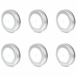 6 Pack Round Motion Sensor Lights Closet Wardrobe Cupboard Light Motion Activate - Picture 1 of 4