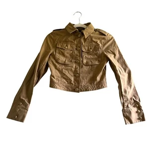 Ralph Lauren Button Front Cropped Jeans Denim Jacket Girls Size 14 Tan Khaki - Picture 1 of 8