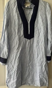Sail to Sable Dress Women's 100% Linen Tunic Dress Blue Striped Size Small - Picture 1 of 6