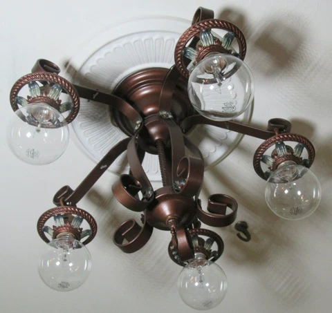Antique Vintage Markel Flush Mount Strap Light Fixture Chandelier ! IRON! Cover