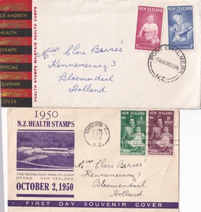 S7063-NEW ZEALAND, 2 BUSTE CON VARI VALORI (REALI) PER BLOEMENDAAL HOLLAND, 1950 - Foto 1 di 2
