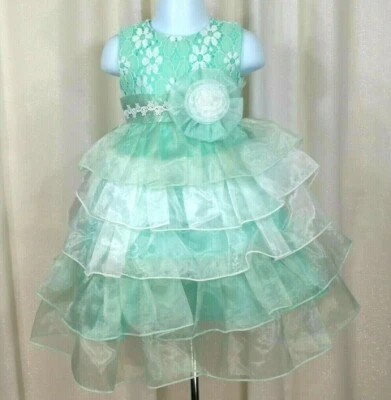 Vestido de encaje con flores para niña princesa fiesta de cumpleaños concurso talla 18M verde menta Foto 1 de 4