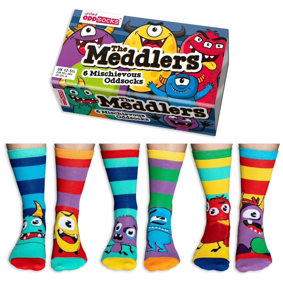 United Oddsocks The Meddlers 6 Funky Oddly Coordinated Kids Socks UKSize 12-5.5