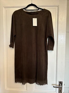 New Ladies Zara Brown 3-4 Sleeve  Knee Length Velvet Dress With Lace Trims - XS - Picture 1 of 20