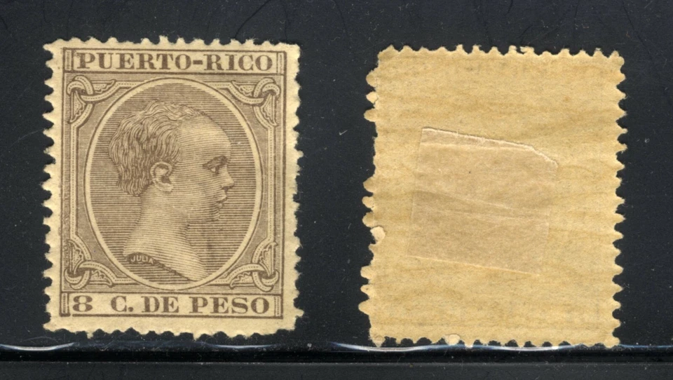 1892 Porto Rico 8 centavos marrom ♔King Alphonso XIII #117 MH OG FILED - Imagem 1 de 1
