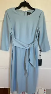 VESTIDO VAINA ADRIANNA PAPELL TEJIDO CREPÉ LAZO CINTURA MUJER TALLA 10 AZUL NUEVO - Imagen 1 de 3
