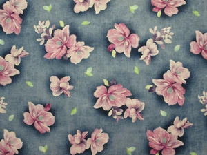 Floral Flowers Pinks Blue Gray Digital Printing Cotton Fabric BTHY - Picture 1 of 9