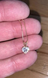 Heart-Shaped Clear CZ 14k Yellow Gold Italy Box Pendant 16"~1.55 Gr - Picture 1 of 12