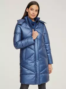 Cappotto trapuntato donna Rick Cardona (Heine) blu metallizzato UK taglia 16 nuovo con scatola - Foto 1 di 5