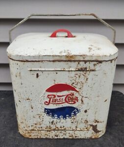  Vintage Original Pepsi Cola Embossed Soda Pop Metal Cooler, Sterling manfg.