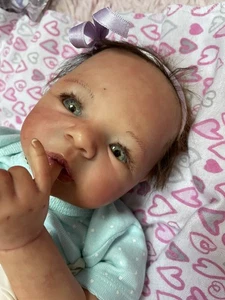 Reborn Baby Girl Doll Artist Signed 2016 Blue Eyes Biracial Lifelike Newborn - Picture 1 of 22