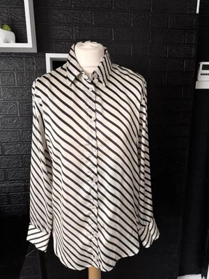Ladies Satin Feel Striped Long Sleeve Blouse 12 Lovely Condition (b20) - Image 1 of 4
