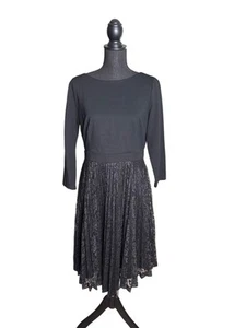 Talbots Canada Black 3/4 Sleeve Dress with Lace Pleated Skirt Size 10 - Picture 1 of 12