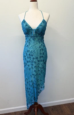 Vtg Cache Y2K Maxi Dress Size XS Silk Fairy Mermaid Floral Beaded Asymmetrical - Image 1 of 4