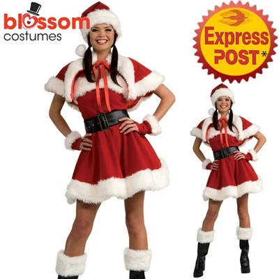F33 Deluxe Mrs Santa Claus Christmas Fancy Dress Costume Xmas Party Outfit & Hat - image 1 of 3