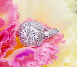 2,15 ct Rundschliff Moissanit Solitär Ehering 14 Karat Weißgold plattiert - Bild 1 von 6