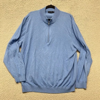 Paul Fredrick Sweater Mens XXL Blue Silk Cashmere Quarter Zip Knit Pullover - Image 1 of 4