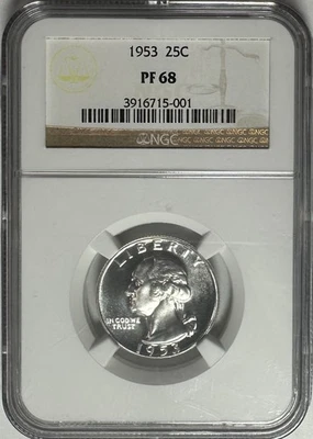 1953 U.S. Silver PROOF Washington Quarter - NGC Certified PF68 - Nice Coin - Image 1 of 4