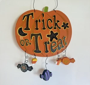 Halloween Trick or Treat Kürbis Wandbehang Schild Süßigkeiten Dekor Herbst Zuhause Kunst - Bild 1 von 7