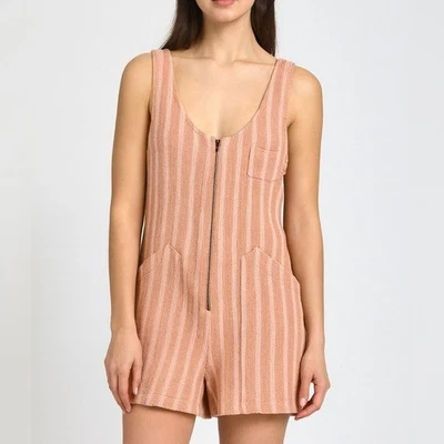 Anthropologie Pilcro Zip Front Stripe Shorts Romper Medium SAMPLE - Image 1 of 4
