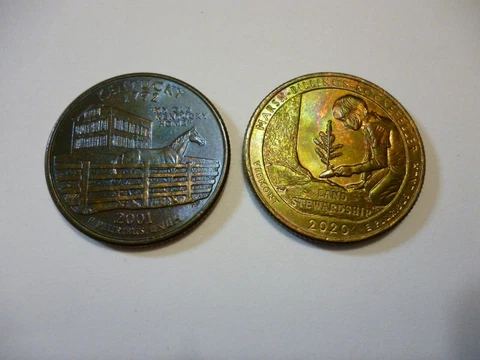2020 p vermont quarter die chip and 2001 d , both coins toned -- lot of 2 coins Cover