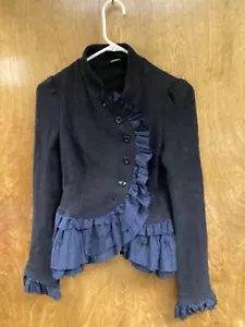 Women "Free People "navy jacket. Ruffles, 6 curved buttons. Long sleeves. Size 4 - Picture 1 of 2