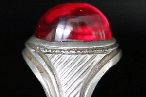 800 Silver Iranian Ring with Large Lab Ruby, Size 10, 16.5g Vintage Jewelry - Picture 1 of 5