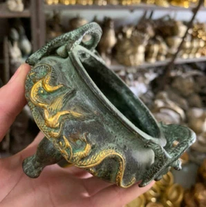 Antigua olla incensaria de bronce quemadores de incienso estatua tallada dragón qianlong suerte - Imagen 1 de 3