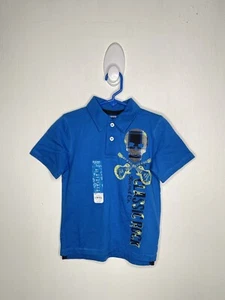 Sonoma Polo Shirt Boys Size Small 4 Blue Skull & Cross Bones Short Sleeve - Picture 1 of 4