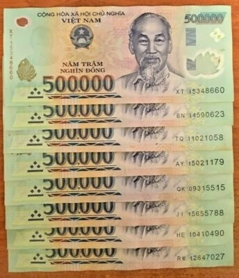 Vietnamese Dong 4 Million (8 x 500000 Note) Vietnam Banknotes Currency Money VND - Image 1 of 4