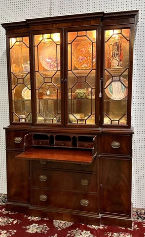 American Flame Mahogany Dropfront Bookcase China Cabinet Secretary Circa 1920 Cover
