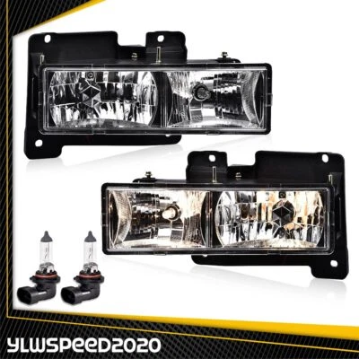 Fit For Chevy 1988-98 GMC C/K Sierra Suburban Pair Chrome Headlights Lamps LH&RH - Image 1 of 4